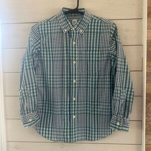 Boys GAP Size Large Easter Button Down Plaid Pastel Shirt Blue Long Sleeve